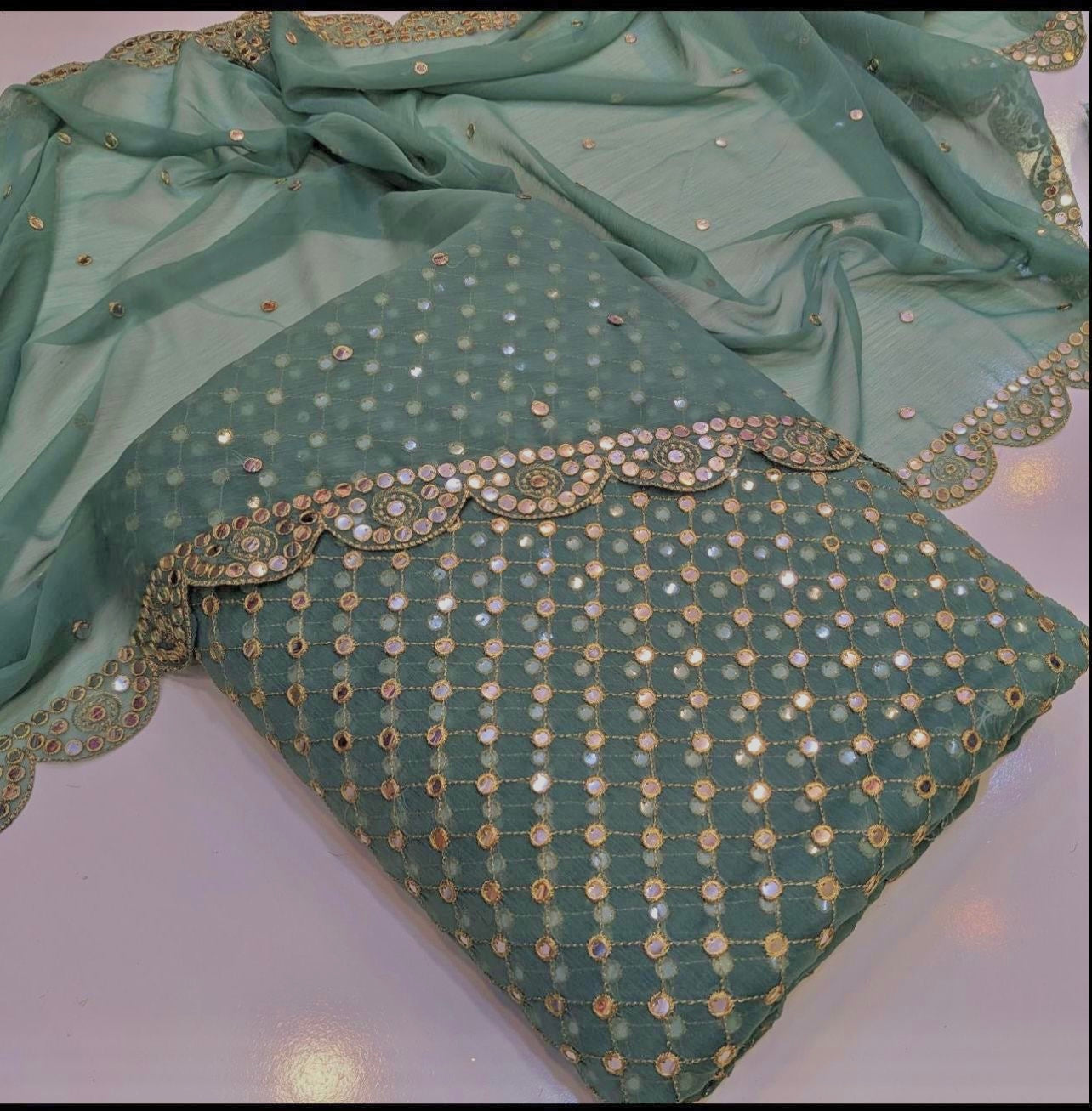 Hiba Bukhari formal Chiffon 3pc (mint green)