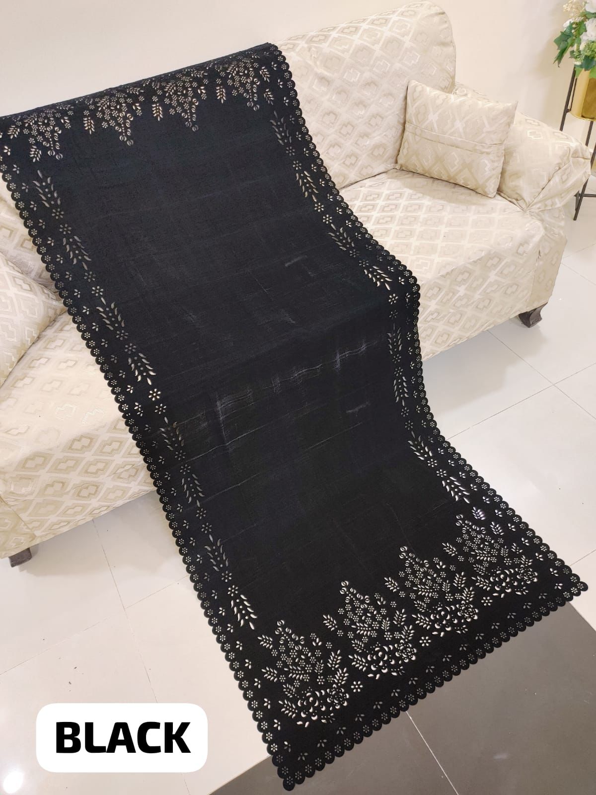 Velvet laser cutwork shawl