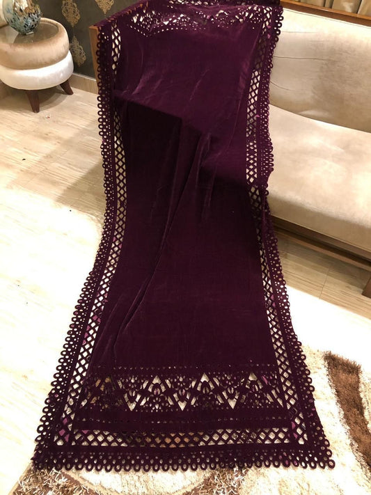 Velvet laser cutwork shawl