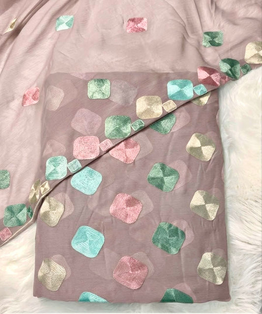 CHIFFON VISCOSE EMBROIDEREY 3PCS(light lailac)