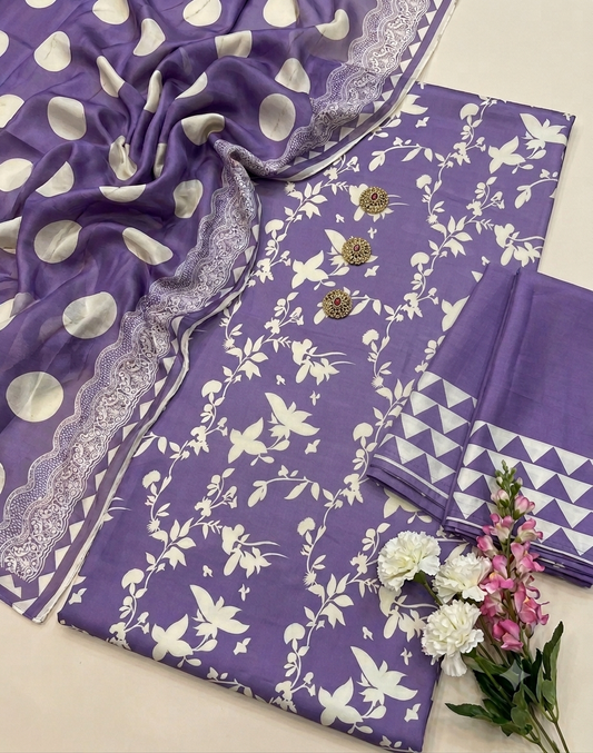 Digital printed shamoze silk unstich 3pcs (kasni)