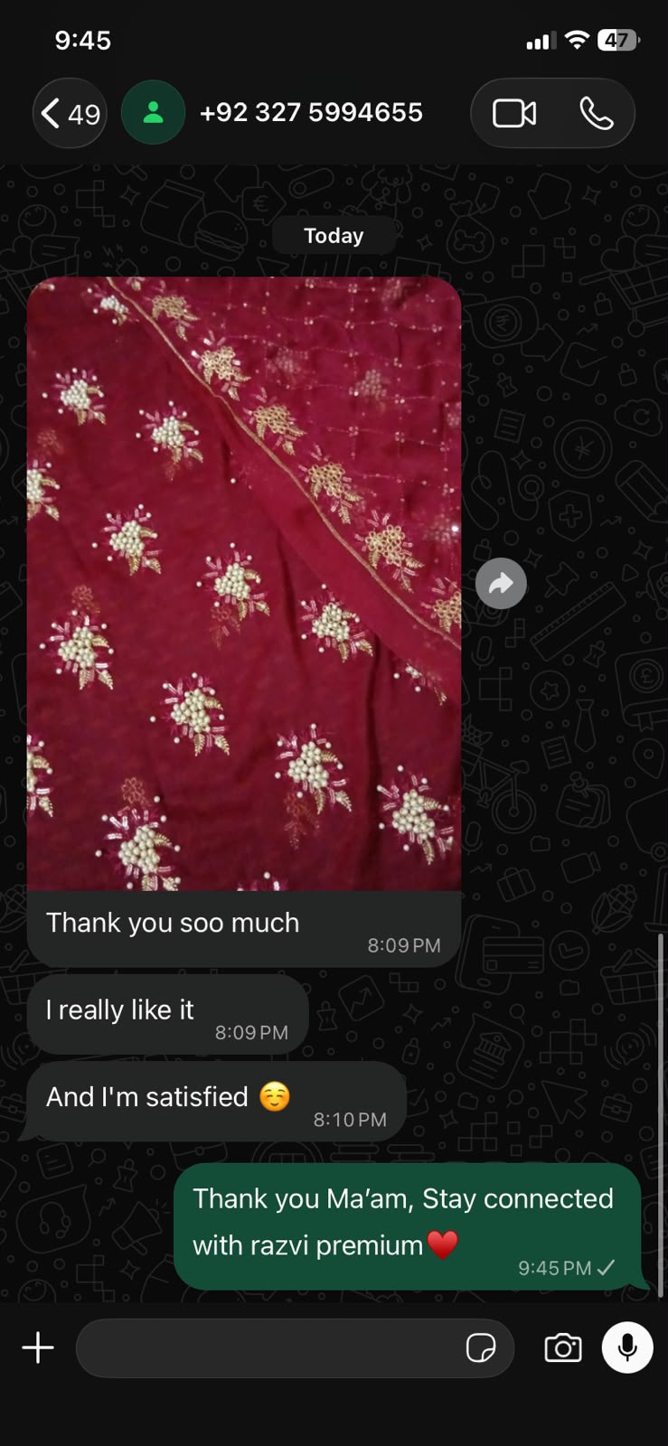 Customer WhatsApp review
