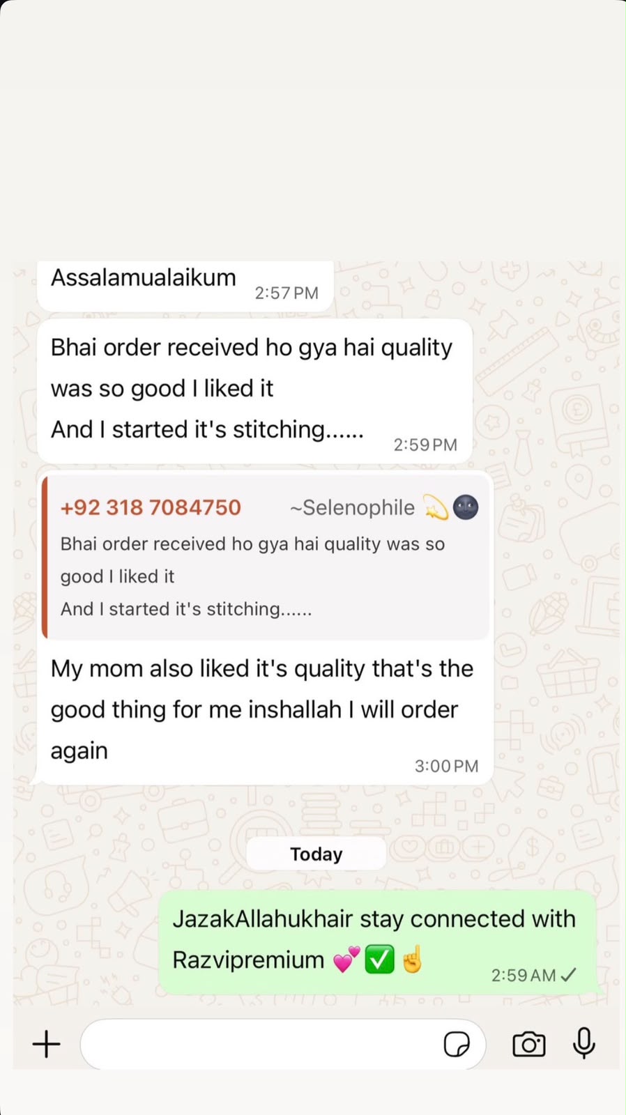 Customer WhatsApp review