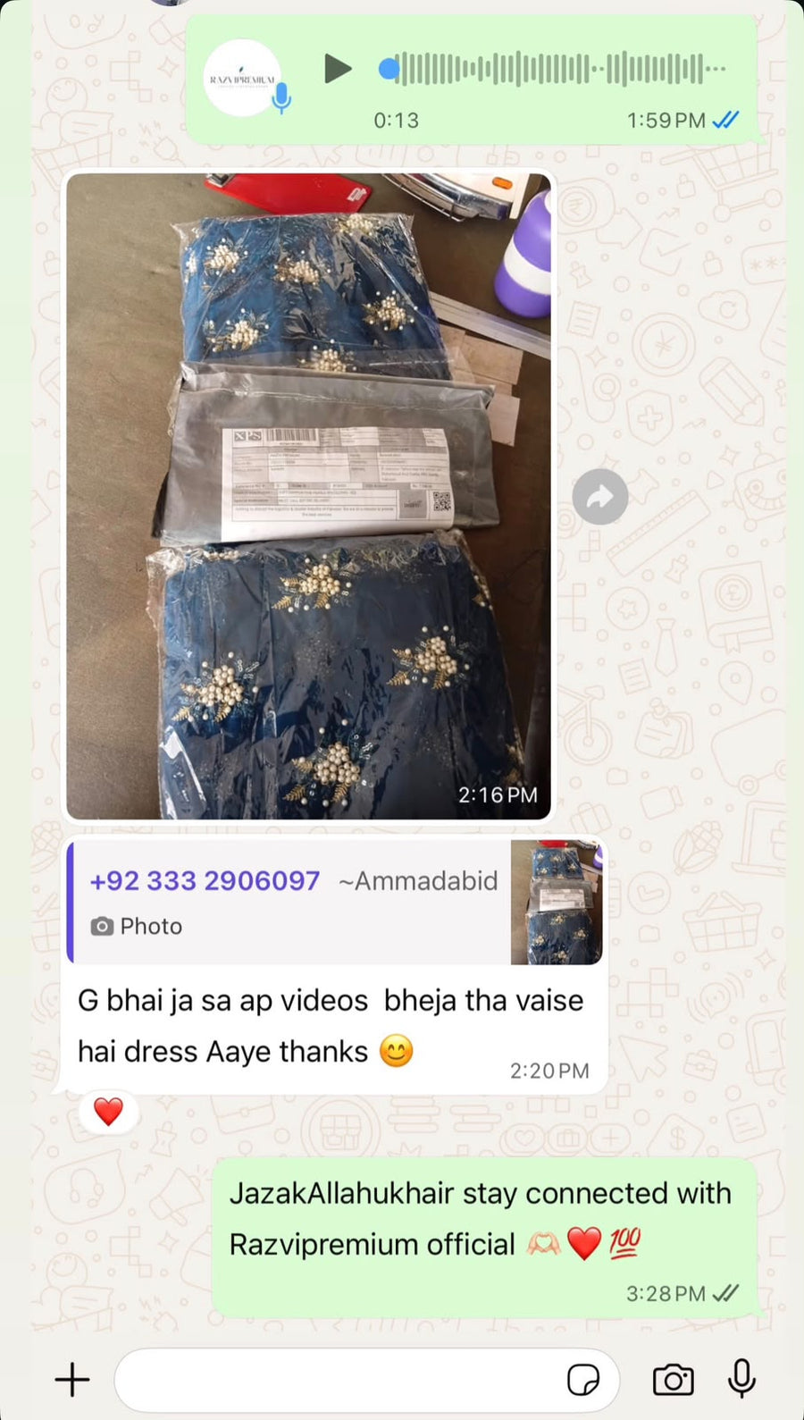 Customer WhatsApp review