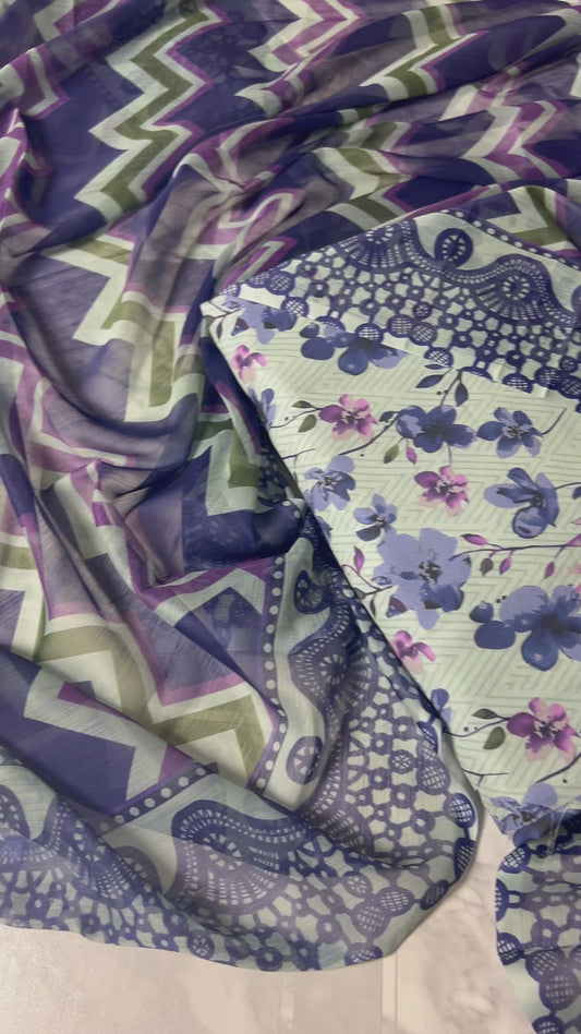 Digital Printed 3 Piece Swiss Lawn With chiffon Dupatta